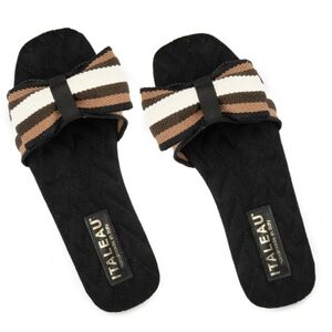 Italeau Handmade in Italy Doll striped bow square toe slide sandals